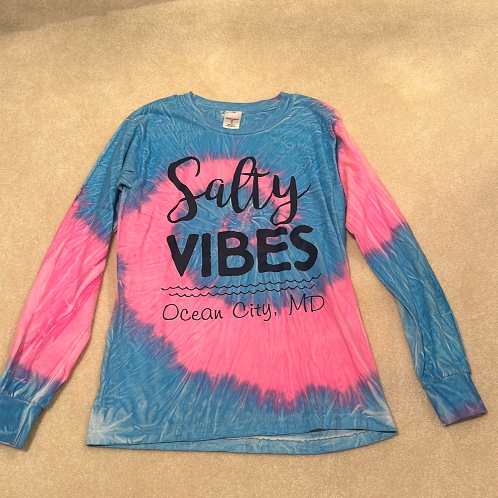 Salty vibes pink and blue tie dye long sleeve t shirt